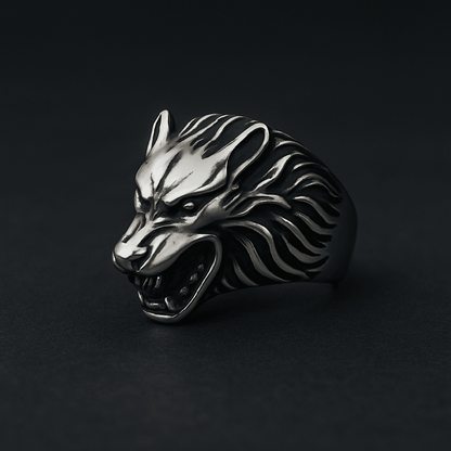 ALPHA WOLF KING RING - Pure Stainless Steel Men’s Steel-Plated Ring – Statement Luxury Jewelry (Size : 18-22-26) - THE MEN THING