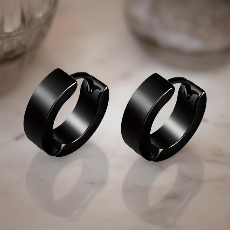 ALTAIR BLACK - Titanium Steel Hoop Earrings for Men & Boys 4mm and 5mm (2 Pcs) - THE MEN THING