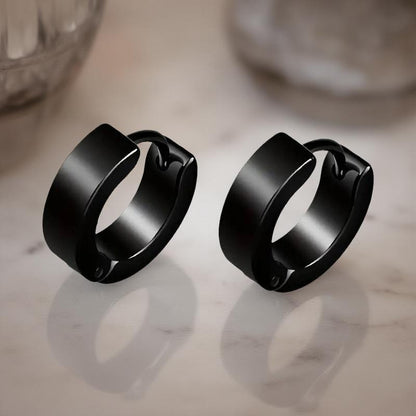 ALTAIR BLACK - Titanium Steel Hoop Earrings for Men & Boys 4mm and 5mm (2 Pcs) - THE MEN THING