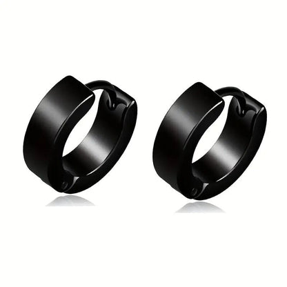 ALTAIR BLACK - Titanium Steel Hoop Earrings for Men & Boys 4mm and 5mm (2 Pcs) - THE MEN THING