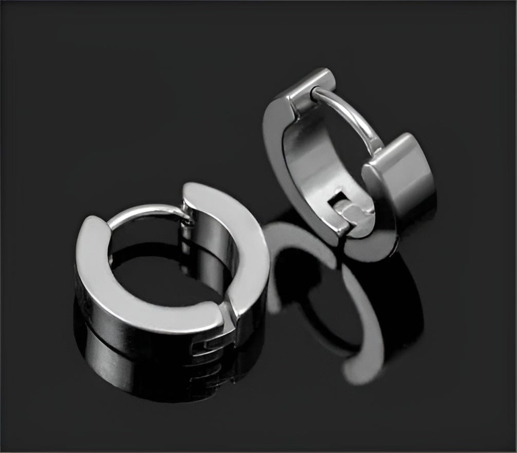 ALTAIR SILVER - Titanium Steel Hoop Earrings for Men & Boys 4mm and 5mm (2 Pcs) - THE MEN THING