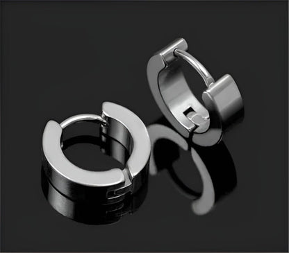 ALTAIR SILVER - Titanium Steel Hoop Earrings for Men & Boys 4mm and 5mm (2 Pcs) - THE MEN THING