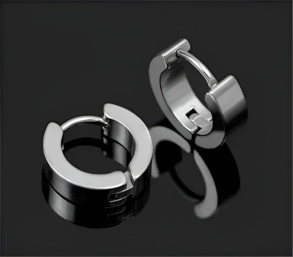 ALTAIR SILVER - Titanium Steel Hoop Earrings for Men & Boys 4mm and 5mm (2 Pcs)