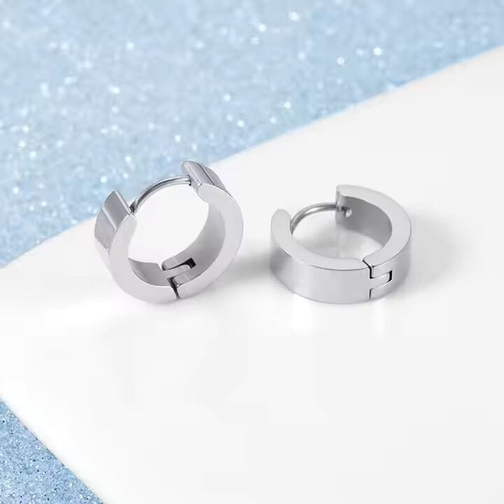 ALTAIR SILVER - Titanium Steel Hoop Earrings for Men & Boys 4mm and 5mm (2 Pcs) - THE MEN THING