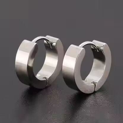 ALTAIR SILVER - Titanium Steel Hoop Earrings for Men & Boys 4mm and 5mm (2 Pcs)