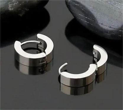 ALTAIR SILVER - Titanium Steel Hoop Earrings for Men & Boys 4mm and 5mm (2 Pcs) - THE MEN THING