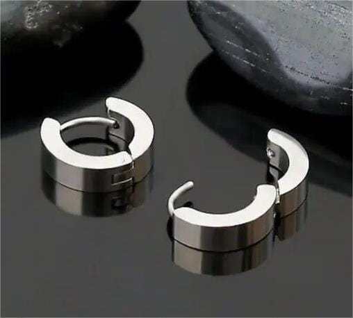 ALTAIR SILVER - Titanium Steel Hoop Earrings for Men & Boys 4mm and 5mm (2 Pcs)