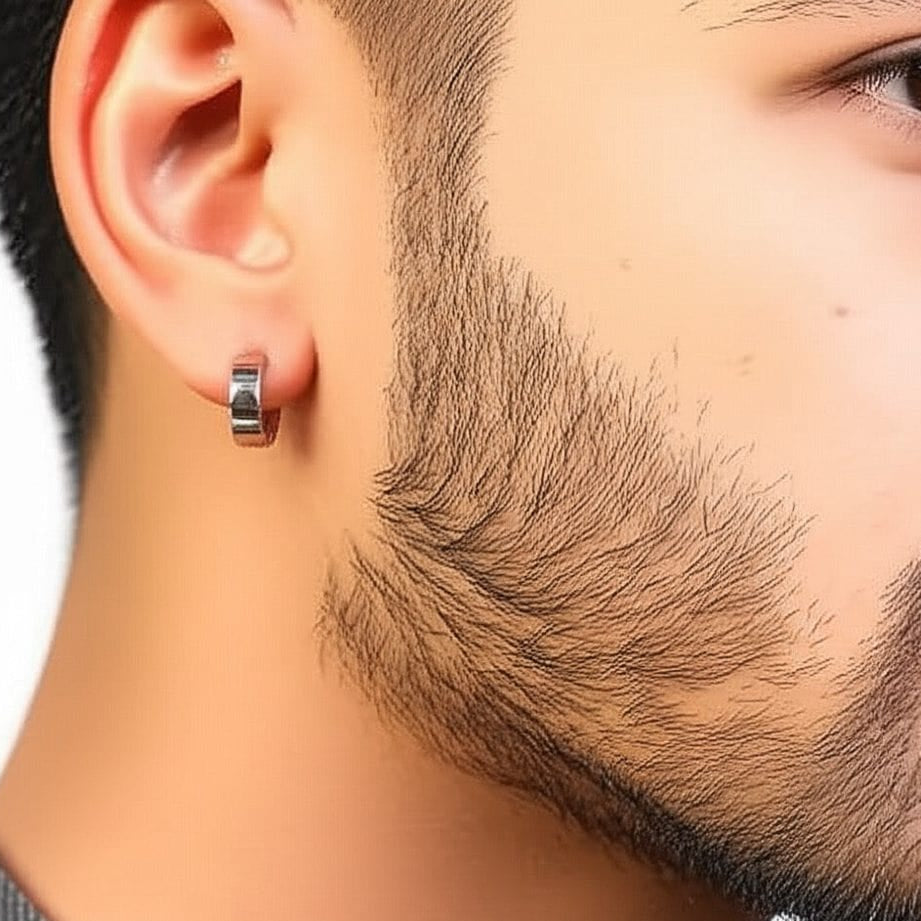 ALTAIR SILVER - Titanium Steel Hoop Earrings for Men & Boys 4mm and 5mm (2 Pcs) - THE MEN THING