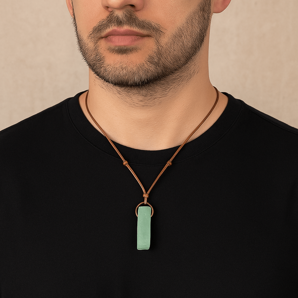 AMAZONITE AURA - Natural Crystal Unshaped Pendant with Adjustable Rope Chain for Men and Boys - THE MEN THING