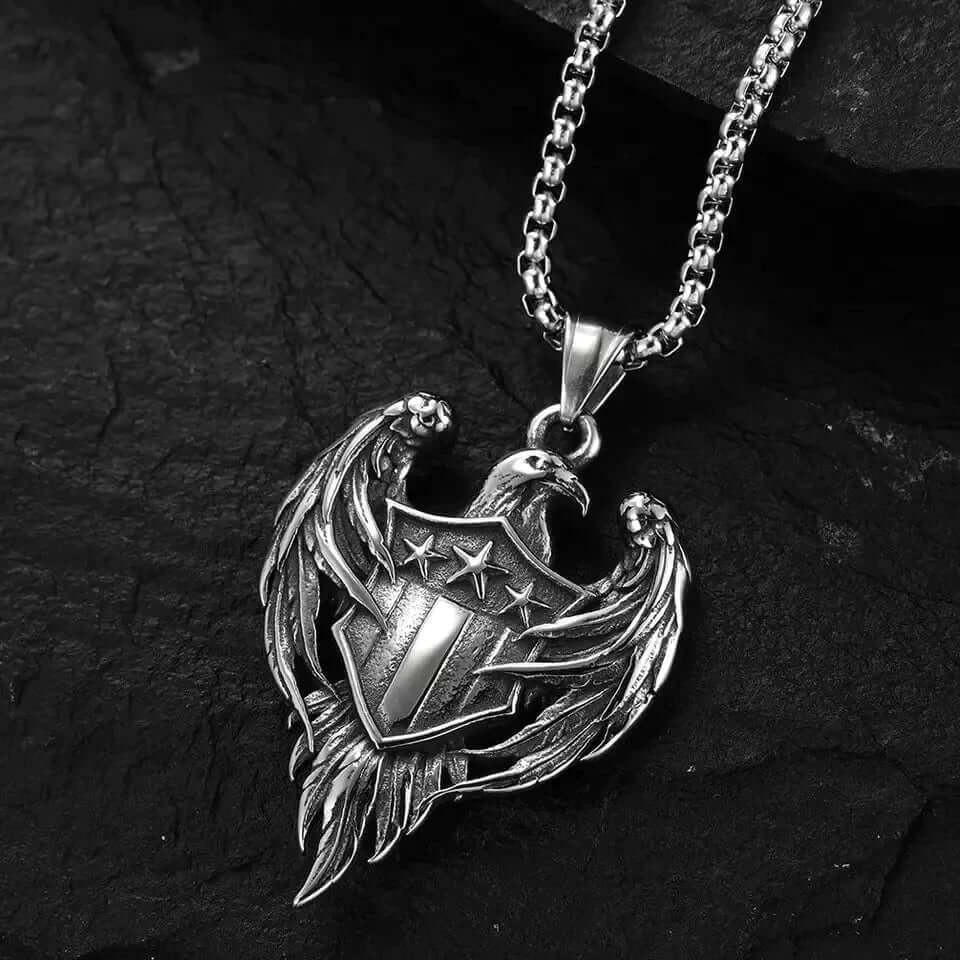 AMERICAN EAGLE PRIDE -  Pure Titanium Steel The Eagle Pendant with 24inch Round Box Chain for Men & Boys - THE MEN THING