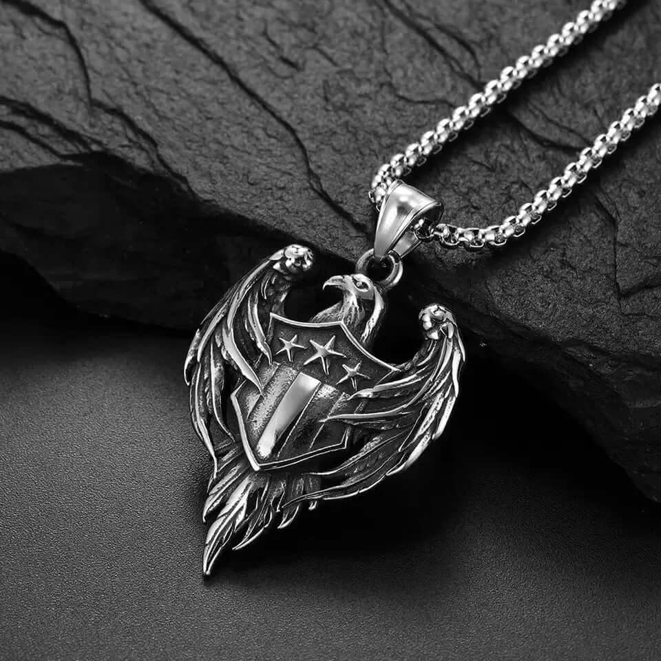 AMERICAN EAGLE PRIDE -  Pure Titanium Steel The Eagle Pendant with 24inch Round Box Chain for Men & Boys - THE MEN THING