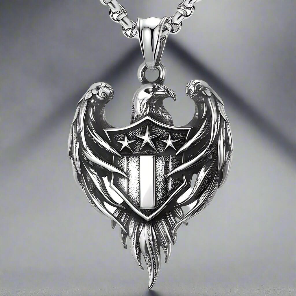 AMERICAN EAGLE PRIDE -  Pure Titanium Steel The Eagle Pendant with 24inch Round Box Chain for Men & Boys - THE MEN THING
