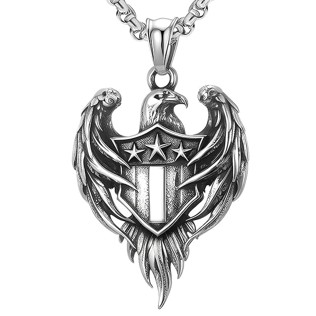 AMERICAN EAGLE PRIDE -  Pure Titanium Steel The Eagle Pendant with 24inch Round Box Chain for Men & Boys - THE MEN THING