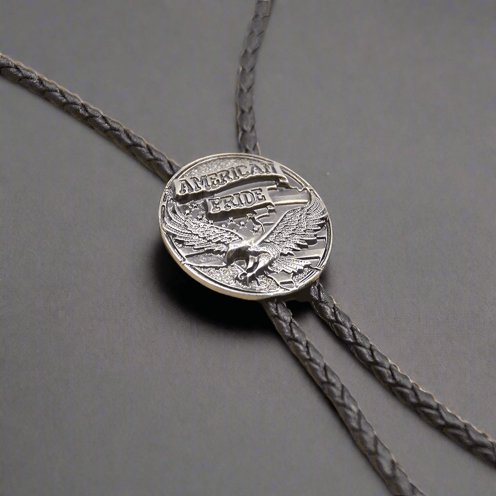 AMERICAN PRIDE - Retro Alloy Pendant Bolo Tie | Adjustable Genuine Leather Cowboy Necktie Necklace for Men & Boys - THE MEN THING