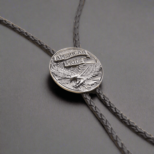 AMERICAN PRIDE - Retro Alloy Pendant Bolo Tie | Adjustable Genuine Leather Cowboy Necktie Necklace for Men & Boys - THE MEN THING