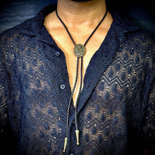 AMERICAN PRIDE - Retro Alloy Pendant Bolo Tie | Adjustable Genuine Leather Cowboy Necktie Necklace for Men & Boys - THE MEN THING