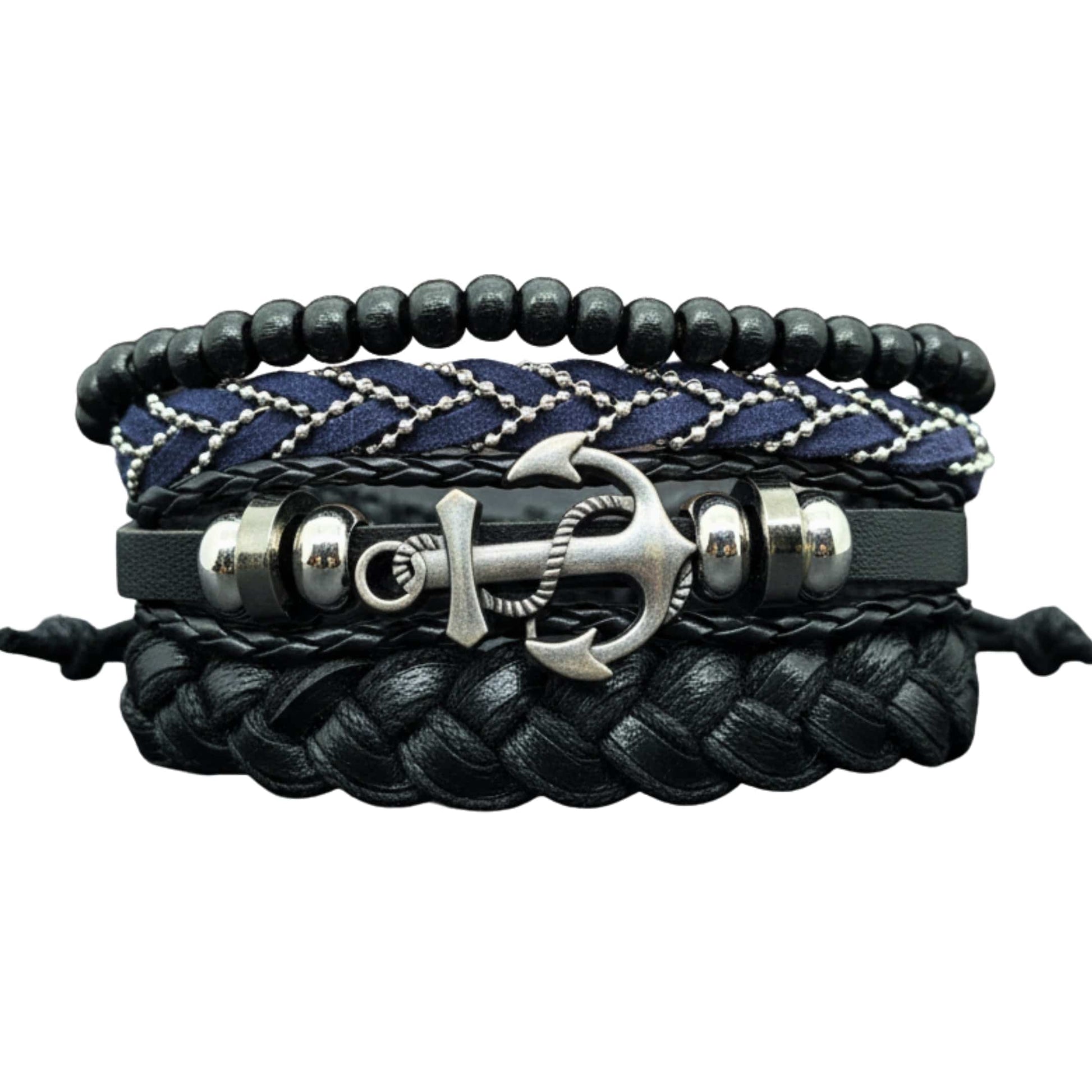 ANCHOR ARMOUR - 4 Pcs Genuine Leather Adjustable Bracelet Set for Men & Boys (8 inch) - THE MEN THING