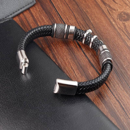 ANCHOR KRAKEN BLACK - Genuine Leather Braided Bracelet with Stainless Steel Magnetic Buckle for Men & Boys (8 inch) - THE MEN THING