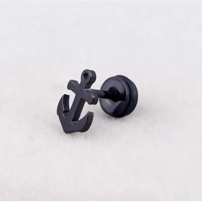 ANCLA ANCHOR BLACK - Pure Titanium Steel Piercing Ear Earrings for Men & Boys (2 Pcs) - THE MEN THING