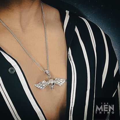 ANGLE SKULL- Alloy Pendant with Pure Stainless  steel 24inch Chain for Men, American trending Style - Round Box Chain & Pendant for Men & Boy - THE MEN THING