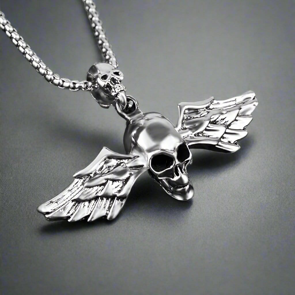 ANGLE SKULL- Alloy Pendant with Pure Stainless  steel 24inch Chain for Men, American trending Style - Round Box Chain & Pendant for Men & Boy - THE MEN THING