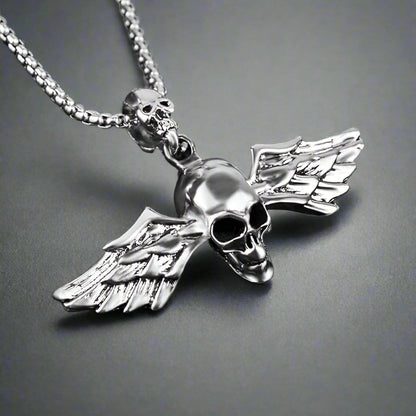 ANGLE SKULL- Alloy Pendant with Pure Stainless  steel 24inch Chain for Men, American trending Style - Round Box Chain & Pendant for Men & Boy - THE MEN THING