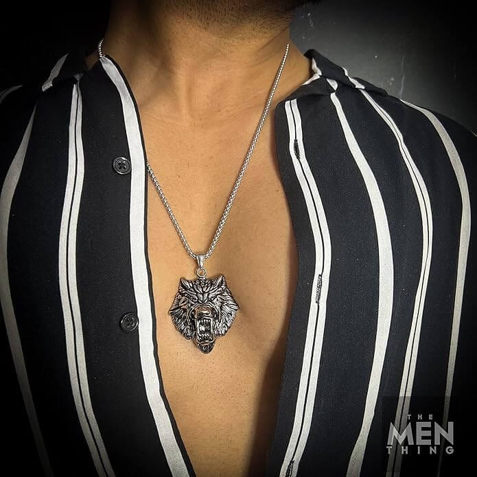 ANGRY  WOLF - Pure Titanium Steel Wolf Pendant with 24inch Round Box Chain for Men & Boys - THE MEN THING