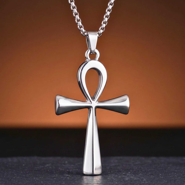 ANKH - 28mm Titanium Steel Pendant with 27inch Round Box 4mm Chain for Men & Boys
