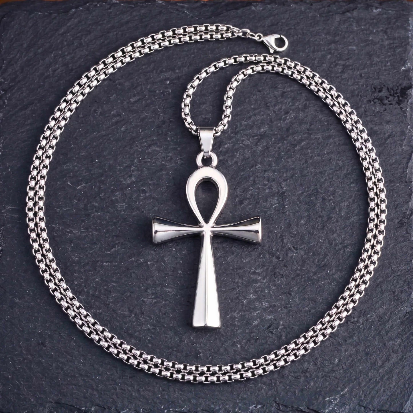 ANKH - 28mm Titanium Steel Pendant with 27inch Round Box 4mm Chain for Men & Boys — SS Pendant/ Necklace for Men | THE MEN THING