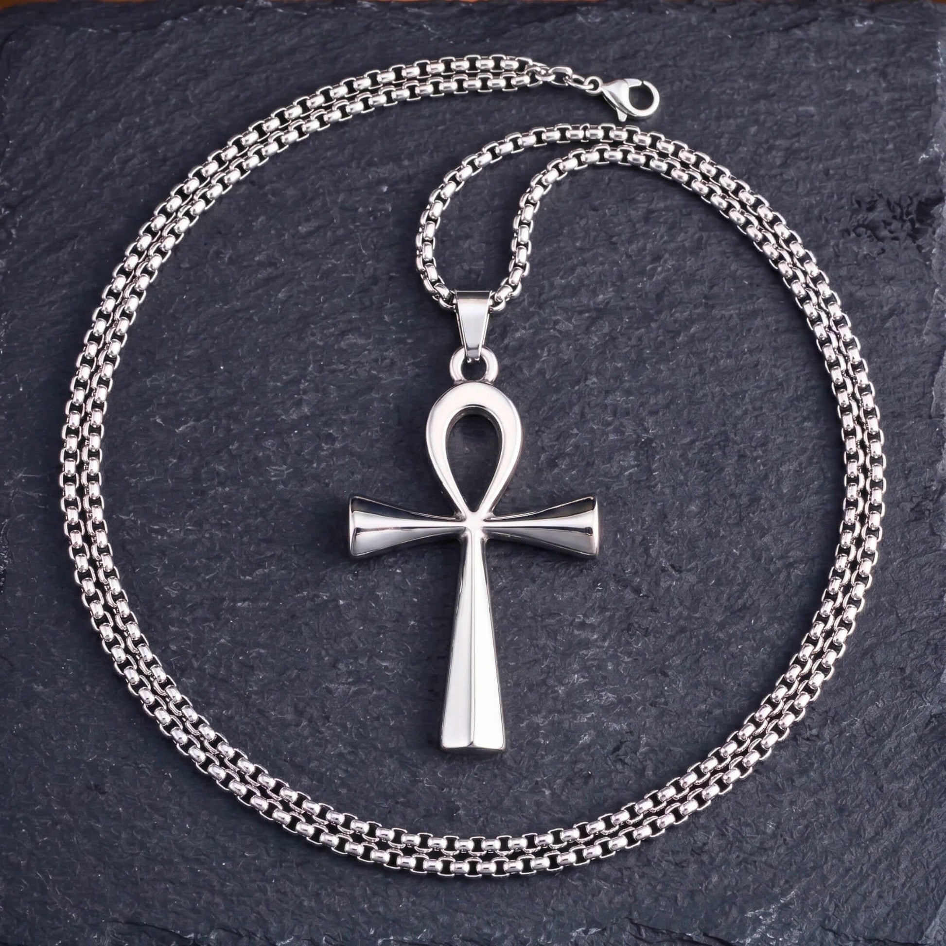 ANKH - 28mm Titanium Steel Pendant with 27inch Round Box 4mm Chain for Men & Boys — SS Pendant/ Necklace for Men | THE MEN THING