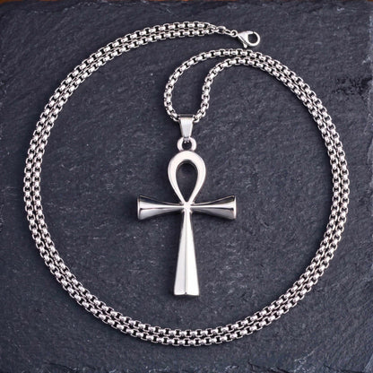 ANKH - 28mm Titanium Steel Pendant with 27inch Round Box 4mm Chain for Men & Boys — SS Pendant/ Necklace for Men | THE MEN THING