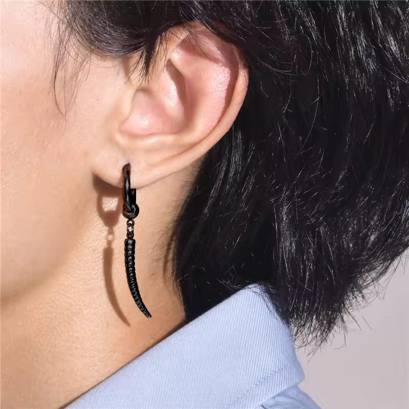 ANTLER - BLACK - Pure Titanium Steel Ear Hoop Earrings for Men & Boys (2 Pcs) - THE MEN THING