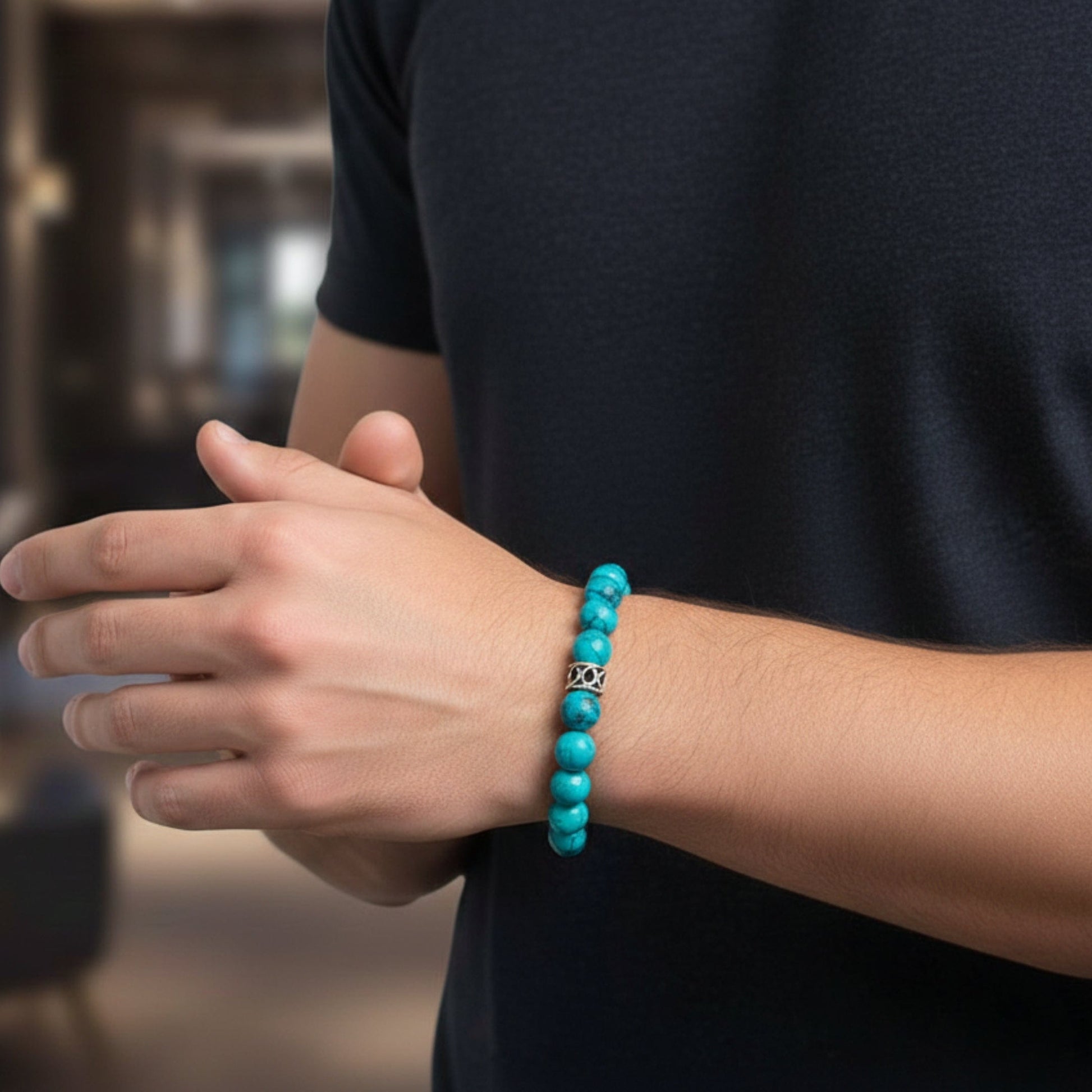 APATITE LATTICE - 10mm Beads Bracelet with Natural Stone - Adjustable Bracelet - THE MEN THING