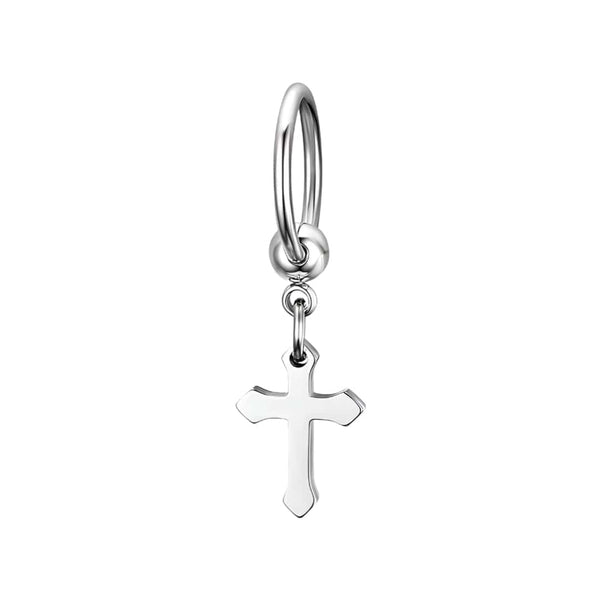 ARCADIA SILVER CROSS DROP - Titanium Steel Hoop Earrings for Men & Boys (2 Pcs)