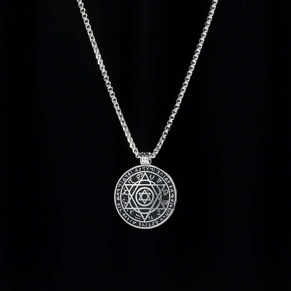 ARCANE HEX SIGIL - 42mm Pure Titanium Steel  Pendant with 27inch Round Box 4mm Chain for Men & Boys