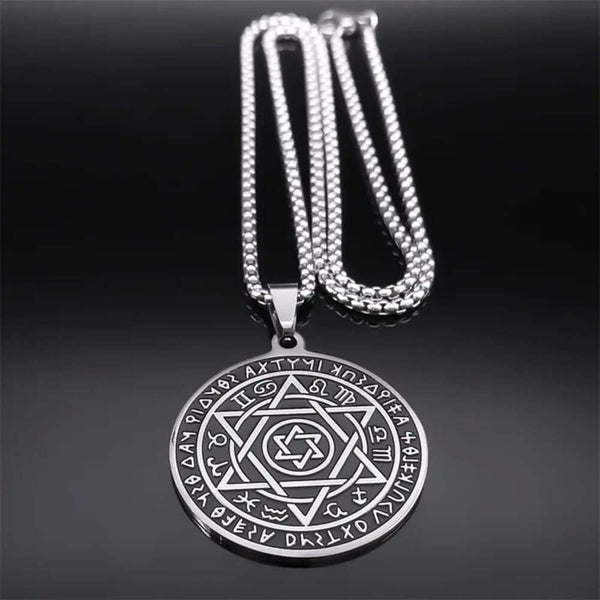 ARCANE HEX SIGIL - 42mm Pure Titanium Steel  Pendant with 27inch Round Box 4mm Chain for Men & Boys