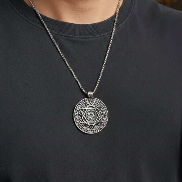 ARCANE HEX SIGIL - 42mm Pure Titanium Steel  Pendant with 27inch Round Box 4mm Chain for Men & Boys