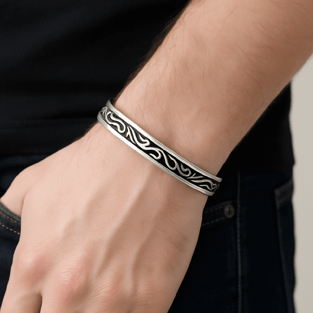 ARCANE - Pure Stainless Steel Open Bangle Bracelet (Adjustable) for Men & Boys - THE MEN THING