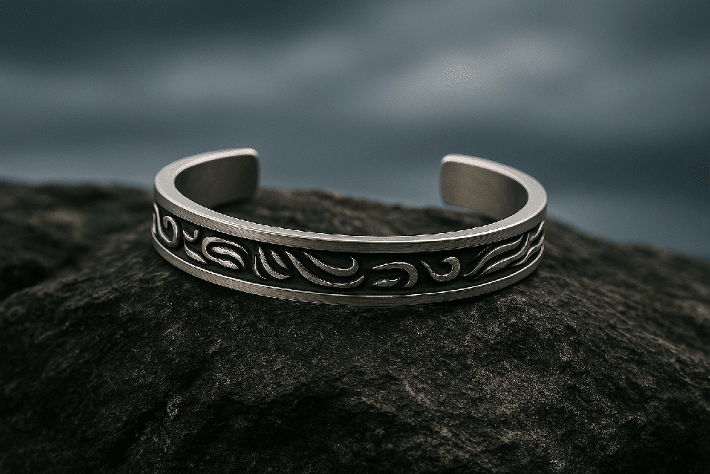 ARCANE - Pure Stainless Steel Open Bangle Bracelet (Adjustable) for Men & Boys - THE MEN THING