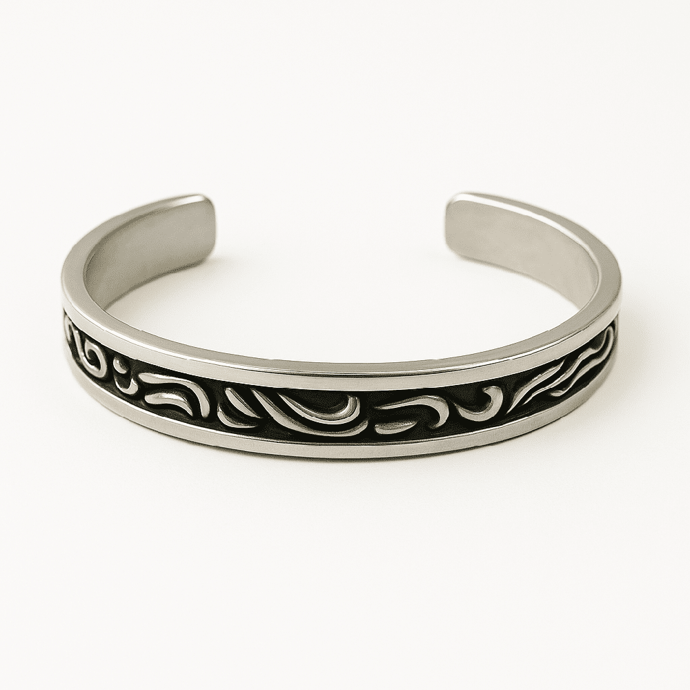 ARCANE - Pure Stainless Steel Open Bangle Bracelet (Adjustable) for Men & Boys - THE MEN THING