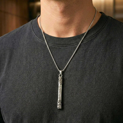 ARCANE SCRIPT BAR - 10mm Pure Titanium Steel Pendant with 27inch Round Box 4mm Chain for Men & Boys - THE MEN THING