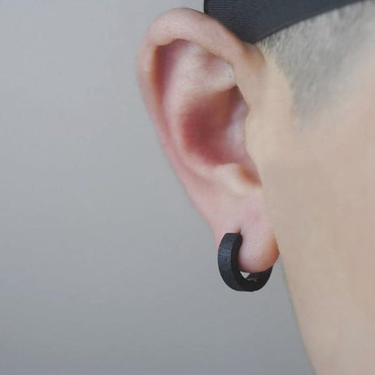ARCTIC BLACK HALO - 5mm Titanium Steel Hoop Earrings for Men & Boys (2 Pcs) - THE MEN THING