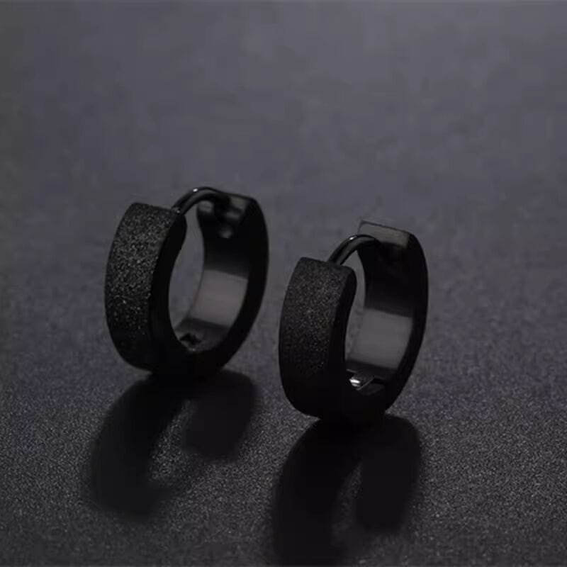 ARCTIC BLACK HALO - 5mm Titanium Steel Hoop Earrings for Men & Boys (2 Pcs) - THE MEN THING