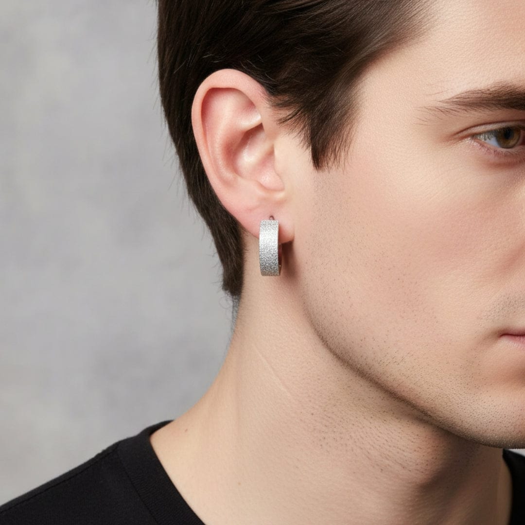 ARCTIC SILVER HALO - 5mm Titanium Steel Hoop Earrings for Men & Boys (2 Pcs) - THE MEN THING