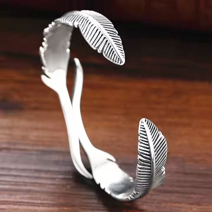 ARGENT FEATHER - Pure Stainless Steel Open Bangle Bracelet (Adjustable) for Men & Boys - THE MEN THING