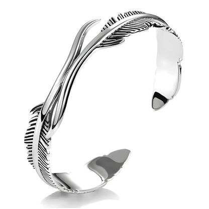 ARGENT FEATHER - Pure Stainless Steel Open Bangle Bracelet (Adjustable) for Men & Boys - THE MEN THING