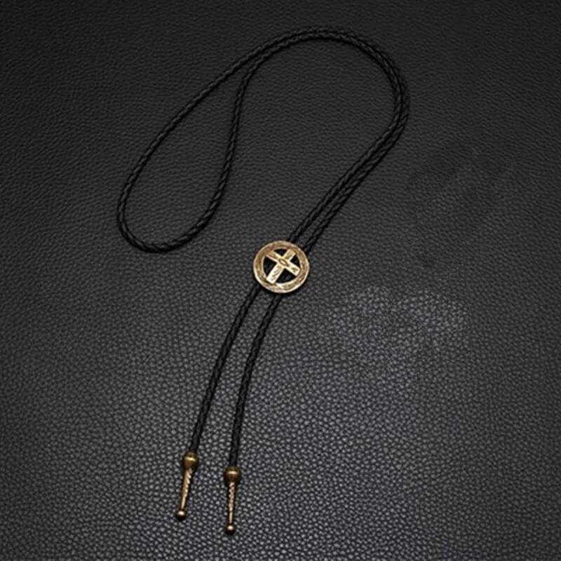 ASTRA FAITH - Retro Alloy Pendant Bolo Tie | Adjustable Genuine Leather Cowboy Necktie Necklace for Men & Boys - THE MEN THING