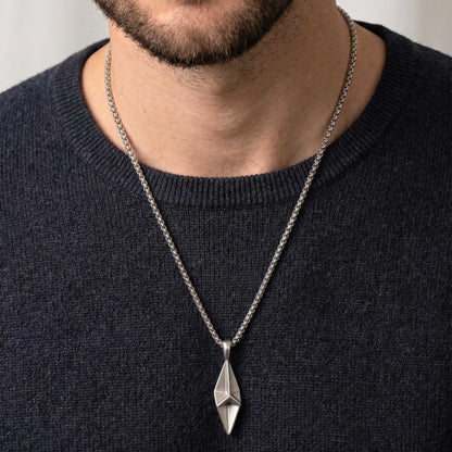 AUREL PRISM - 12mm Titanium Steel Pendant with 23inch Round Box 4mm Chain for Men & Boys — SS Pendant/ Necklace for Men | THE MEN THING