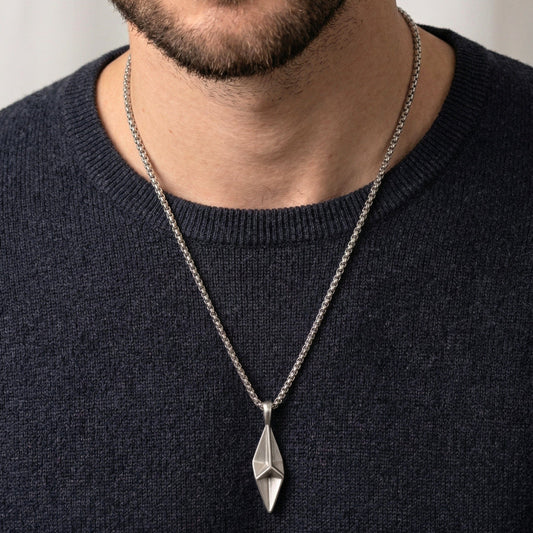 AUREL PRISM - 12mm Titanium Steel Pendant with 23inch Round Box 4mm Chain for Men & Boys - THE MEN THING