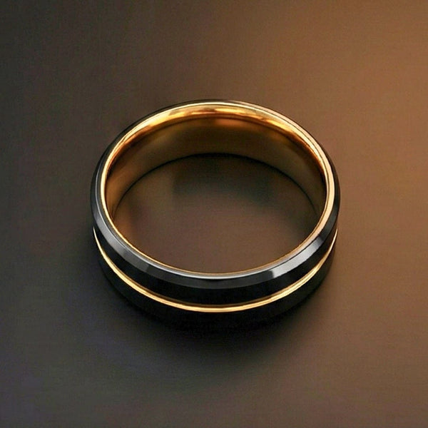 AUREX BLACK NOIR RING - Pure Stainless Steel Men’s Gold-Black Plated Ring (Size : 17-22-27)